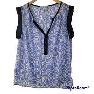 Collective Concept Womens Top Semi Sheer Geometric Henley Style Popover Sz Large